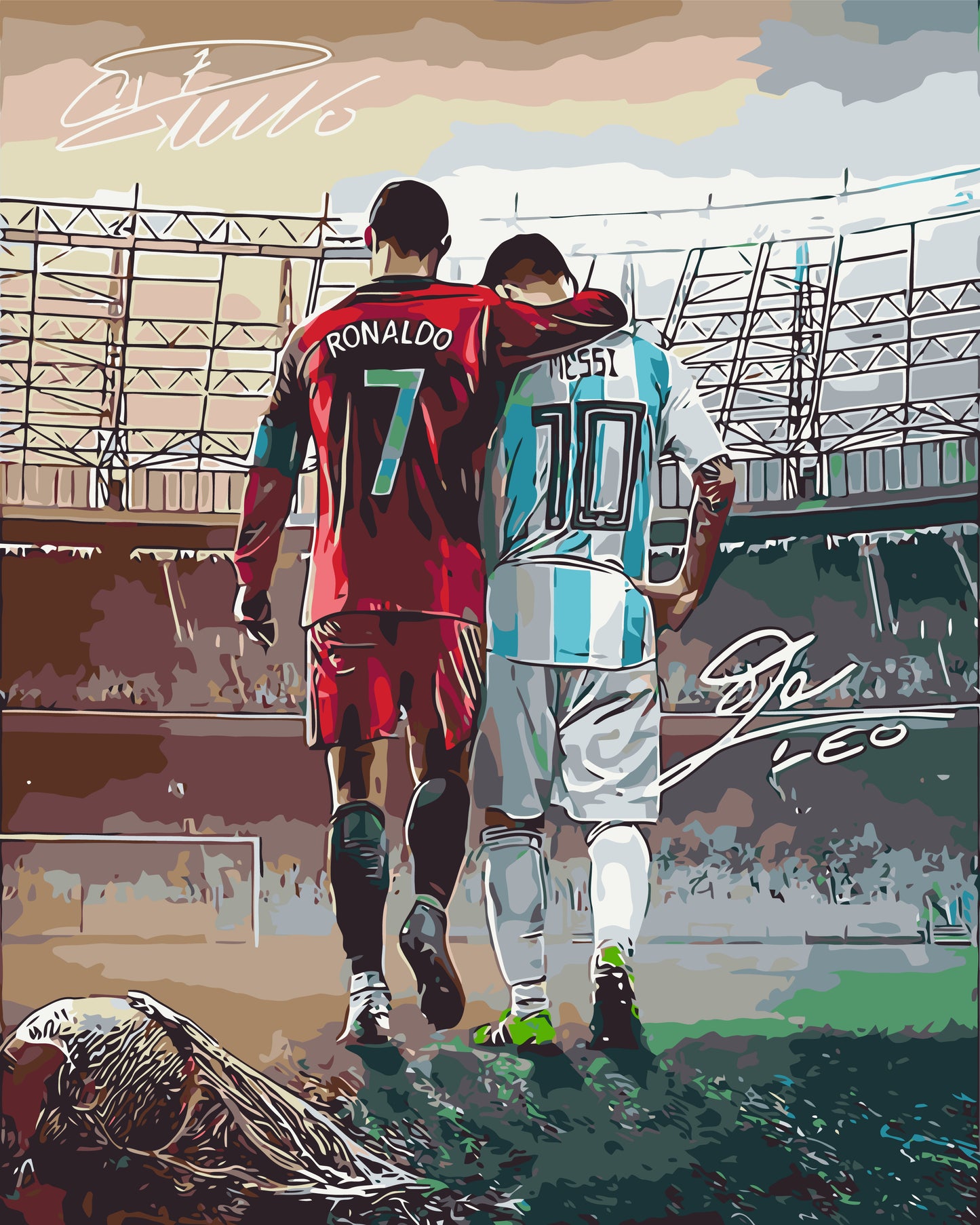 Malen nach Zahlen auf Keilrahmen 40×50 cm – Fußball. Zwei Legenden: Ronaldo und Messi LW 3322