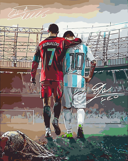 Malen nach Zahlen auf Keilrahmen 40×50 cm – Fußball. Zwei Legenden: Ronaldo und Messi LW 3322