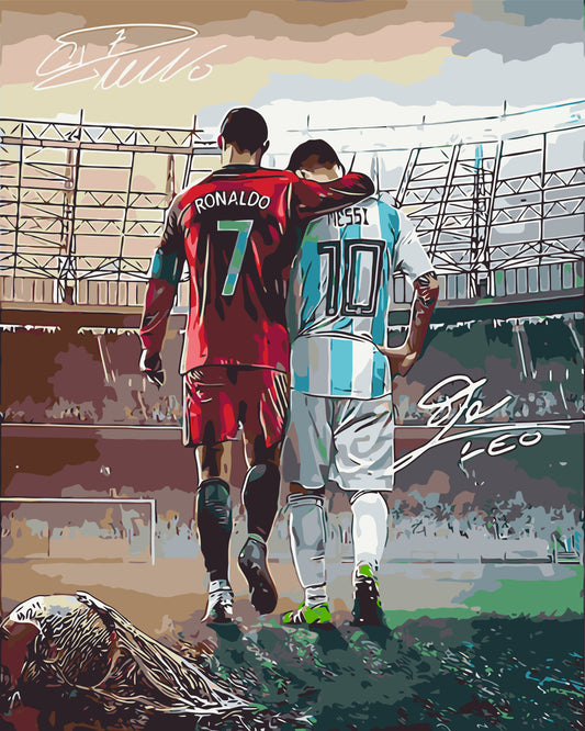 Malen nach Zahlen auf Keilrahmen 40×50 cm – Fußball. Zwei Legenden: Ronaldo und Messi LW 3322