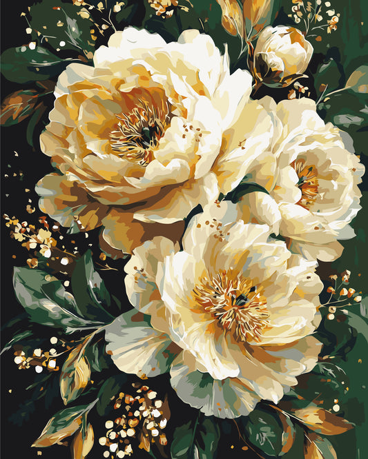 Malen nach Zahlen auf Keilrahmen 40×50 cm – Blumen mit Metallicfarben. Zarte Pfingstrosen LW 3327-01