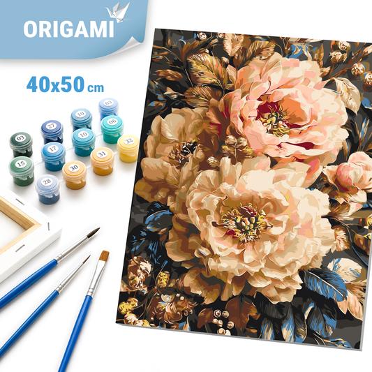Paint by Numbers on a 40x50 cm frame - Caramel Peonies - Flowers - LW 3330-01