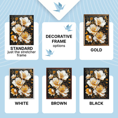 Paint by Numbers on a 40*50 cm frame Golden Flowers on a Black Background. With metallic paints LW 3335