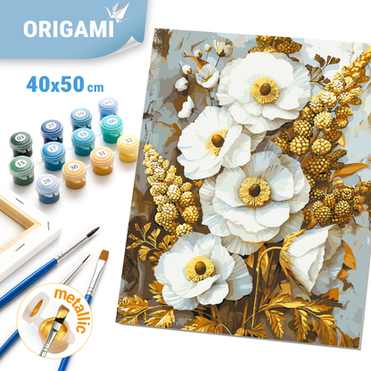 Malen nach Zahlen auf Keilrahmen 40×50 cm – Edle Blumen mit Metallicfarben LW 3336