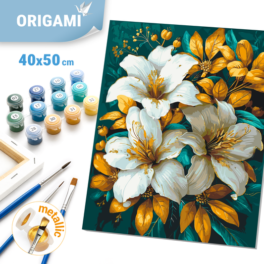 Malen nach Zahlen auf Keilrahmen 40×50 cm – Blumen mit Metallicfarben LW 3338