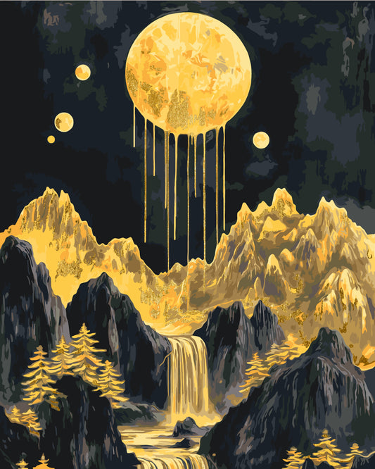Malen nach Zahlen auf Keilrahmen 40×50 cm – Goldener Abend – Landschaft mit Metallicfarben – LW 3427