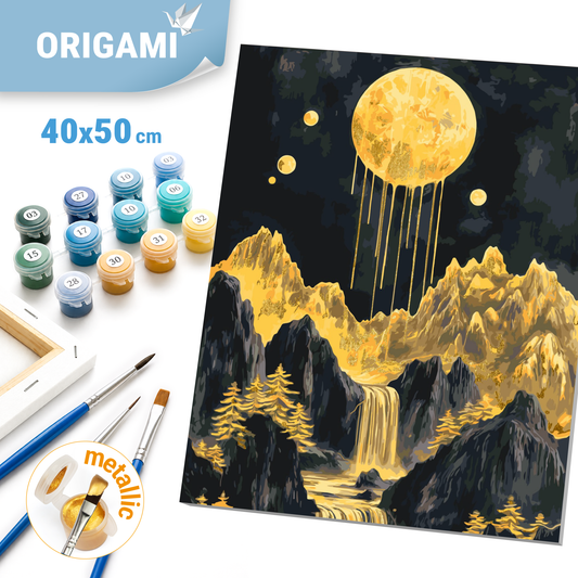 Malen nach Zahlen auf Keilrahmen 40×50 cm – Goldener Abend – Landschaft mit Metallicfarben – LW 3427