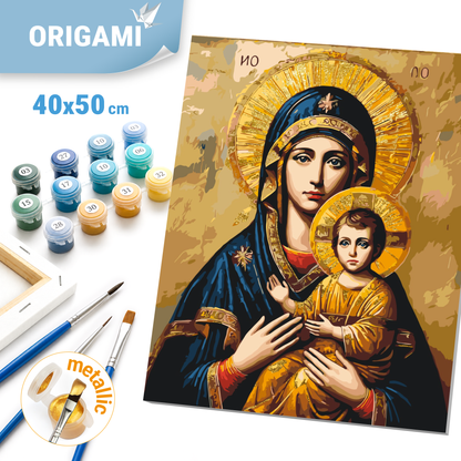 Malen nach Zahlen auf Keilrahmen 40×50 cm – Religion. Ikone der Gottesmutter mit Metallicfarben LW 3431