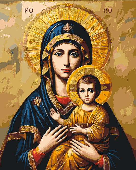 Paint by Numbers on a 40*50 cm frame - Religion. Icon of the Mother of God with Metallic Paints LW 3431