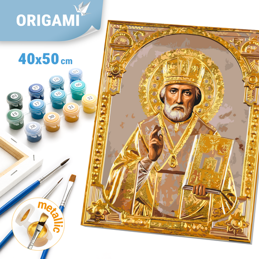 Malen nach Zahlen auf Keilrahmen 40×50 cm – Religion. Heiliger Nikolaus mit Metallicfarben LW 3432