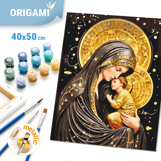 Malen nach Zahlen auf Keilrahmen 40×50 cm – Ikone der Heiligen Gottesmutter mit Metallicfarben LW 3433