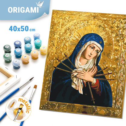 Malen nach Zahlen auf Keilrahmen 40×50 cm – Religion. Ikone der Gottesmutter „Erweichung der bösen Herzen“ mit Metallicfarben LW 3434