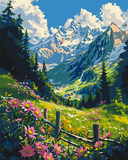 Malen nach Zahlen auf Keilrahmen 40×50 cm – Landschaft – Bergwiese LW 3435