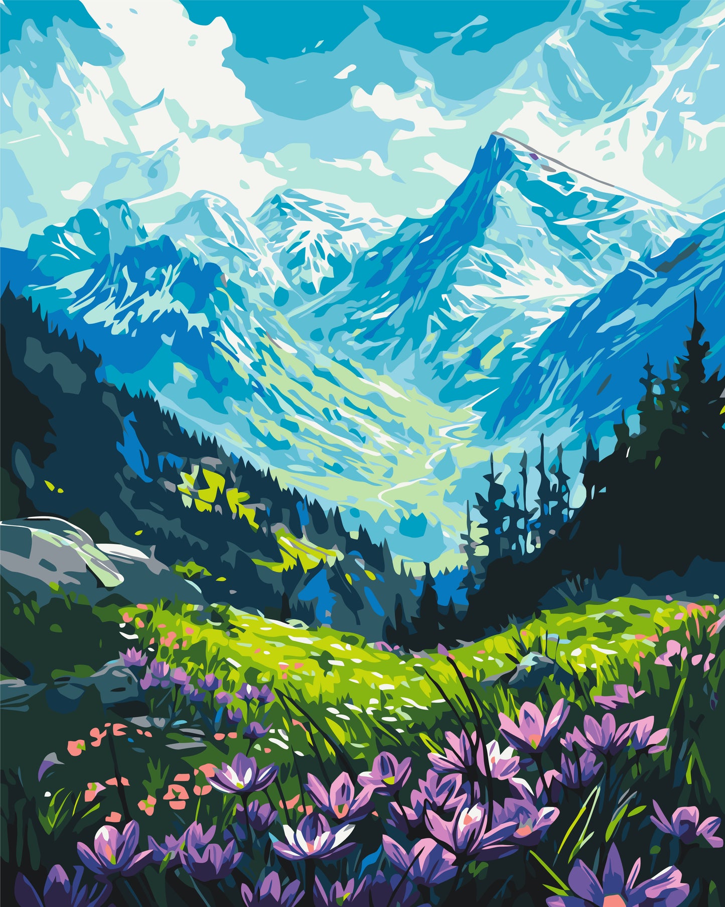 Paint by Numbers on a 40*50 cm Frame Landscape – Under the Mountains LW 3436