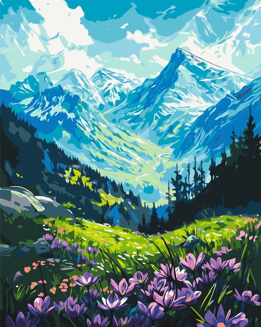 Paint by Numbers on a 40*50 cm Frame Landscape – Under the Mountains LW 3436