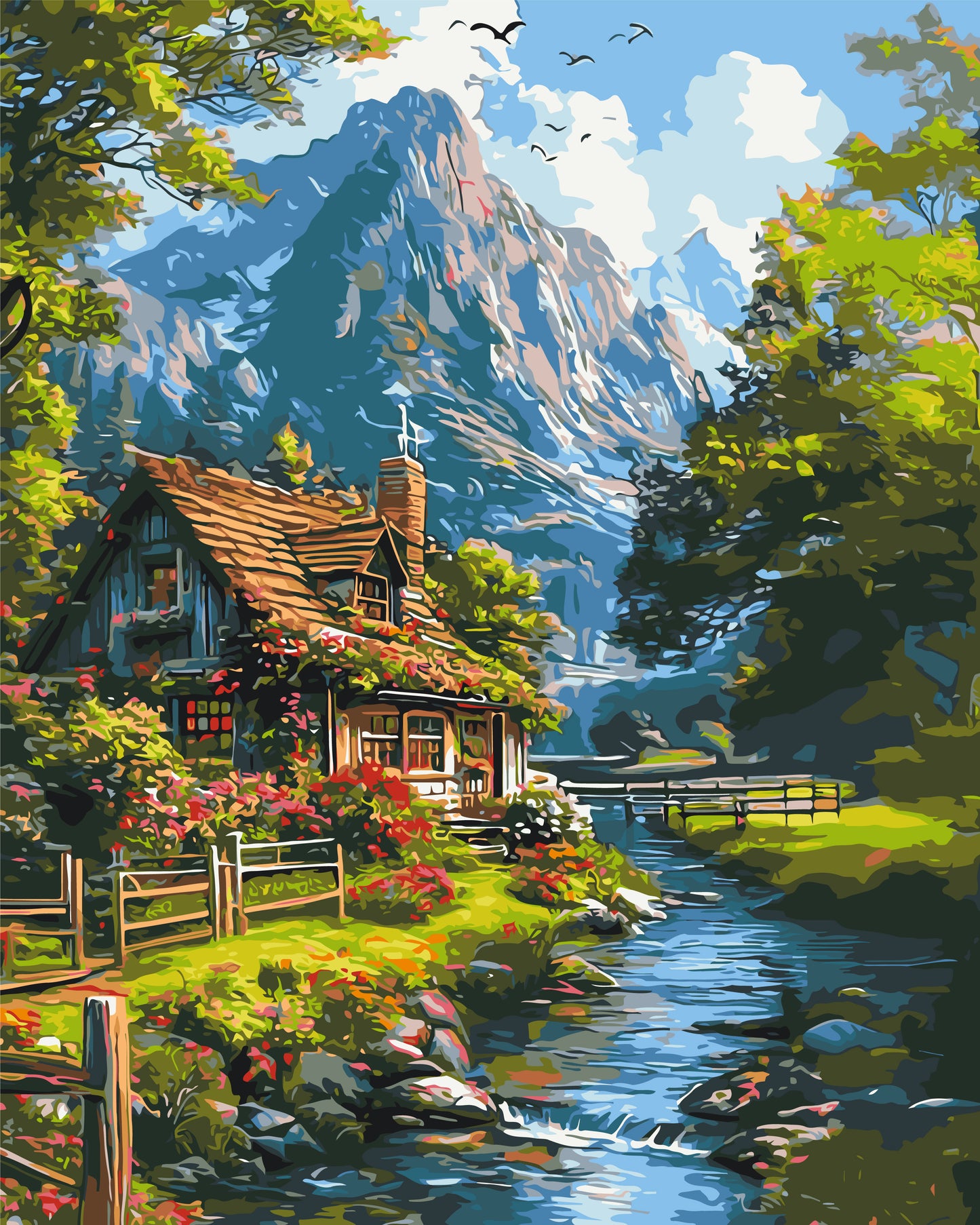 Malen nach Zahlen auf Keilrahmen 40×50 cm – Landschaft – Ruhiges Bergleben LW 3438
