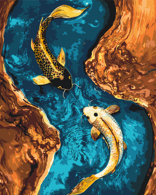 Malen nach Zahlen auf Keilrahmen 40×50 cm – Tiere mit Metallicfarben. Yin-Yang-Fische LW 3444