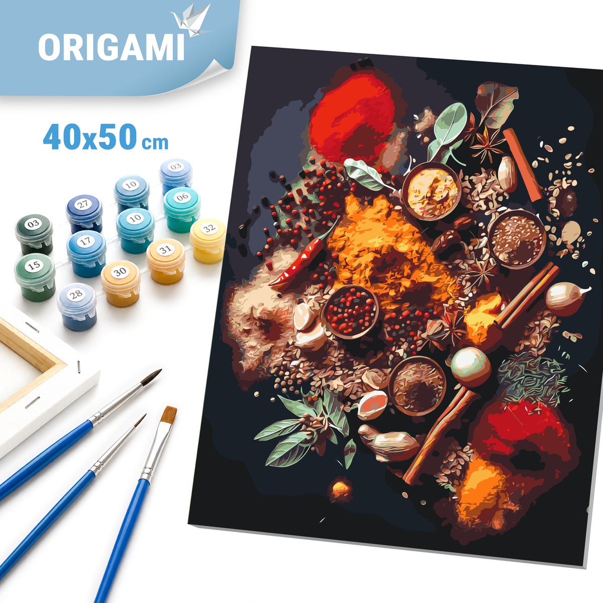Malen nach Zahlen auf Keilrahmen 40×50 cm – Stillleben. Gewürze der Welt LW 3451