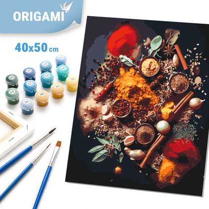 Malen nach Zahlen auf Keilrahmen 40×50 cm – Stillleben. Gewürze der Welt LW 3451