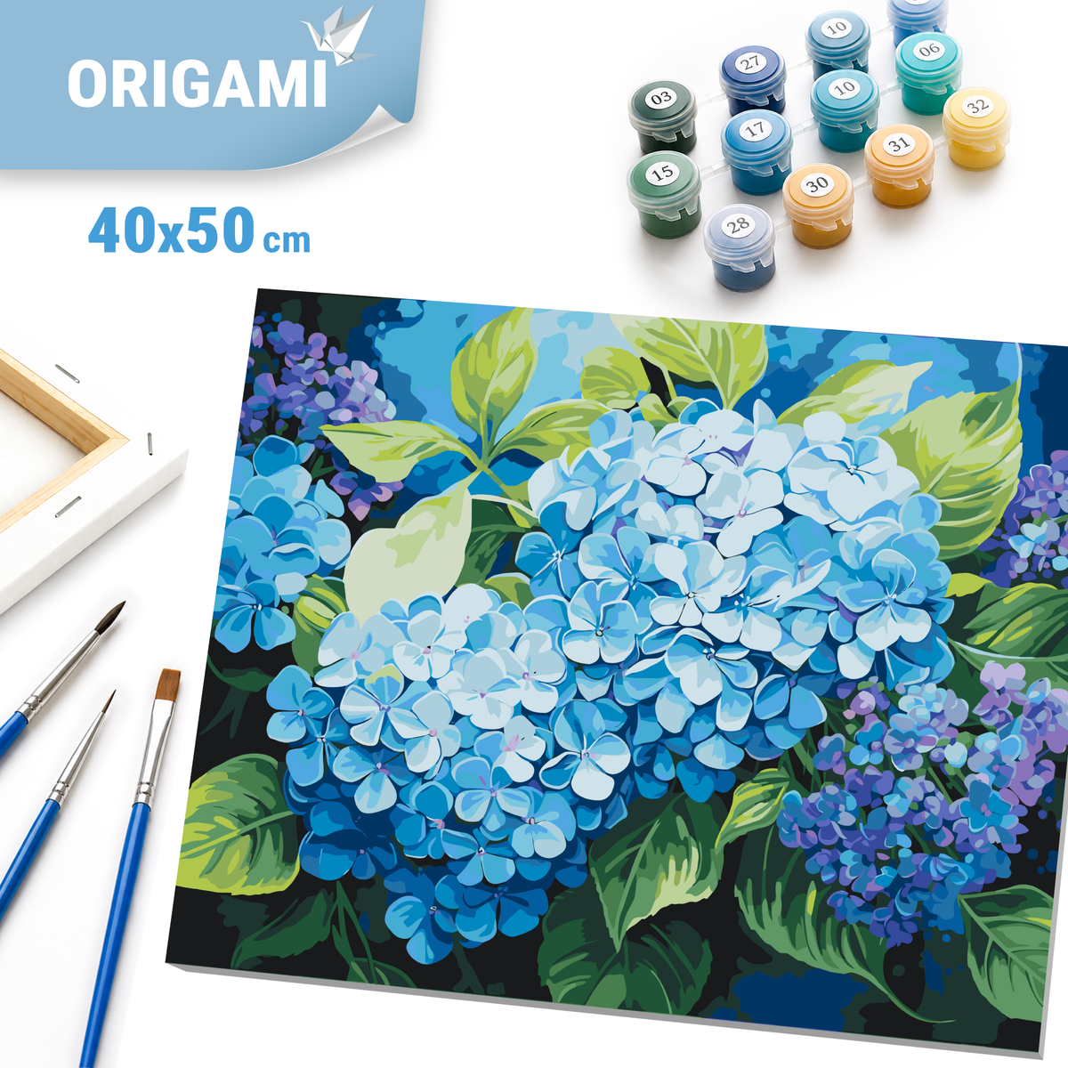 Malen nach Zahlen auf Keilrahmen 40×50 cm – Blumen. Blaue Hortensie LW 3489