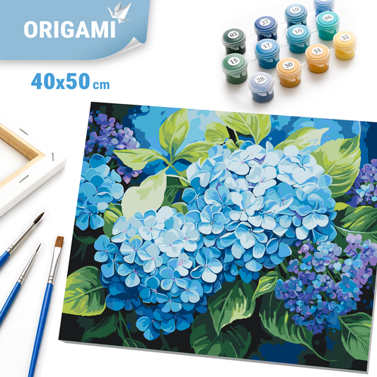 Malen nach Zahlen auf Keilrahmen 40×50 cm – Blumen. Blaue Hortensie LW 3489