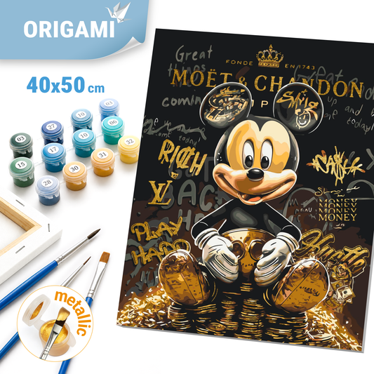 Malen nach Zahlen auf Keilrahmen 40×50 cm – Mickey Mouse mit Metallicfarben LW 3493
