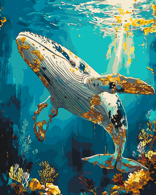 Paint by Numbers on a 40*50 cm frame Undersea world, whale with Metallic Paints LW 3495