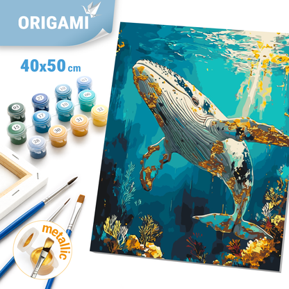 Malen nach Zahlen auf Keilrahmen 40×50 cm – Unterwasserwelt, Wal mit Metallicfarben LW 3495