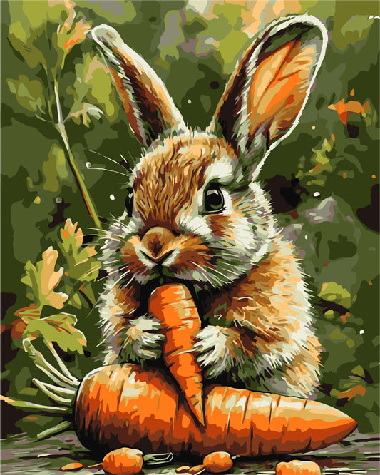 Malen nach Zahlen auf Keilrahmen 40×50 cm – Tiere. Häschen mit Karotte LW 3507