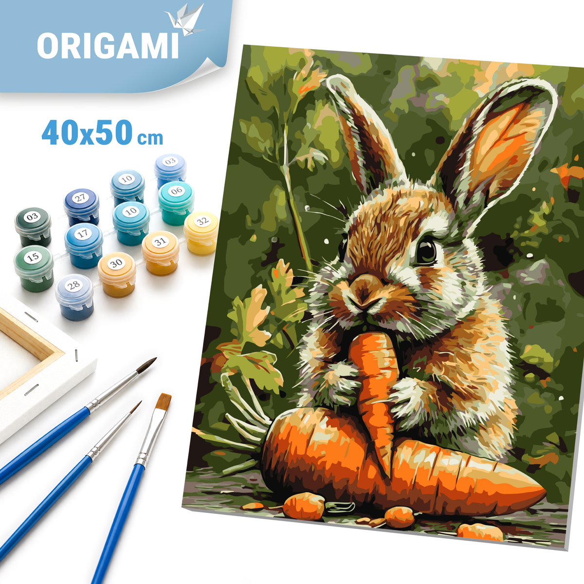 Malen nach Zahlen auf Keilrahmen 40×50 cm – Tiere. Häschen mit Karotte LW 3507