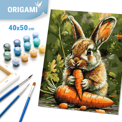 Malen nach Zahlen auf Keilrahmen 40×50 cm – Tiere. Häschen mit Karotte LW 3507