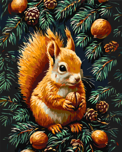 Malen nach Zahlen auf Keilrahmen 40×50 cm – Tiere. Eichhörnchen mit Nuss LW 3508