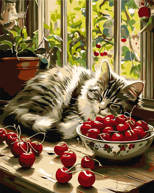 Paint by Numbers on a 40*50 cm frame – Animals. Sleeping Kitten on the Window LW 3510