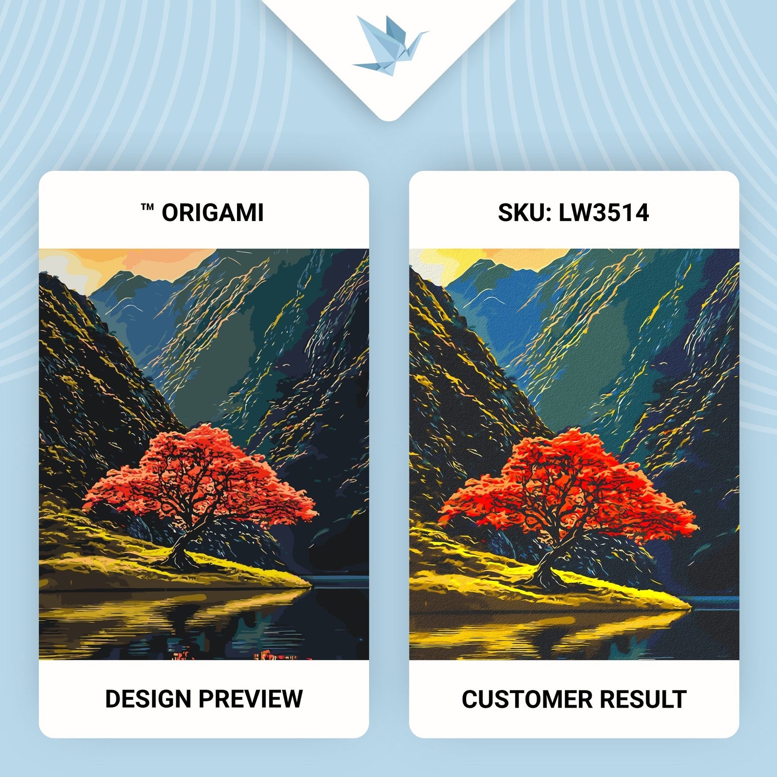 Malen nach Zahlen auf Keilrahmen 40×50 cm – Landschaft – Baum zwischen den Bergen LW 3514