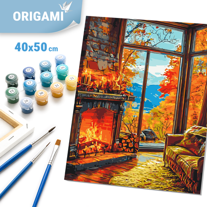 Paint by Numbers on a 40*50 cm frame landscape – Warmth of an autumn fireplace LW 3518