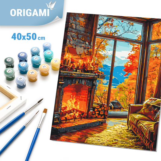 Paint by Numbers on a 40*50 cm frame landscape – Warmth of an autumn fireplace LW 3518