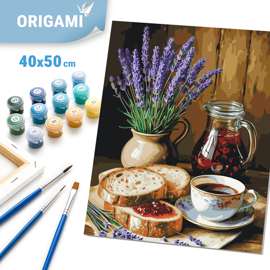 Malen nach Zahlen auf Keilrahmen 40×50 cm – Lavendel-Stillleben LW 3519