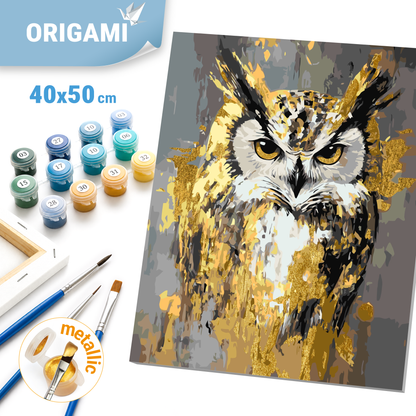 Malen nach Zahlen auf Keilrahmen 40×50 cm – Tiere. Eule mit Metallicfarben LW 3528