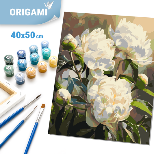 Malen nach Zahlen auf Keilrahmen 40×50 cm – Blumen. Harmonie der Pfingstrosen LW 3533