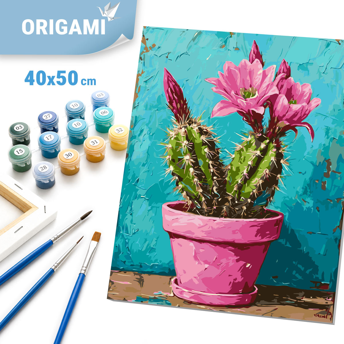 Malen nach Zahlen auf Keilrahmen 40×50 cm – Blumen. Rosa Kaktus LW 3534