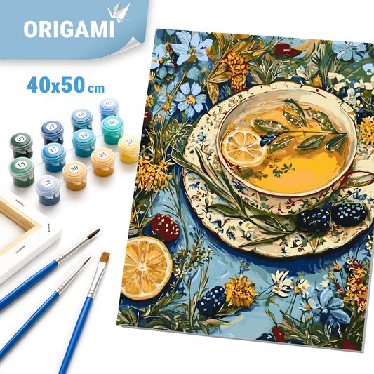 Maľovanie podľa čísel na ráme 40*50 cm - Kvetinový čaj - Zátišie - LW 3538