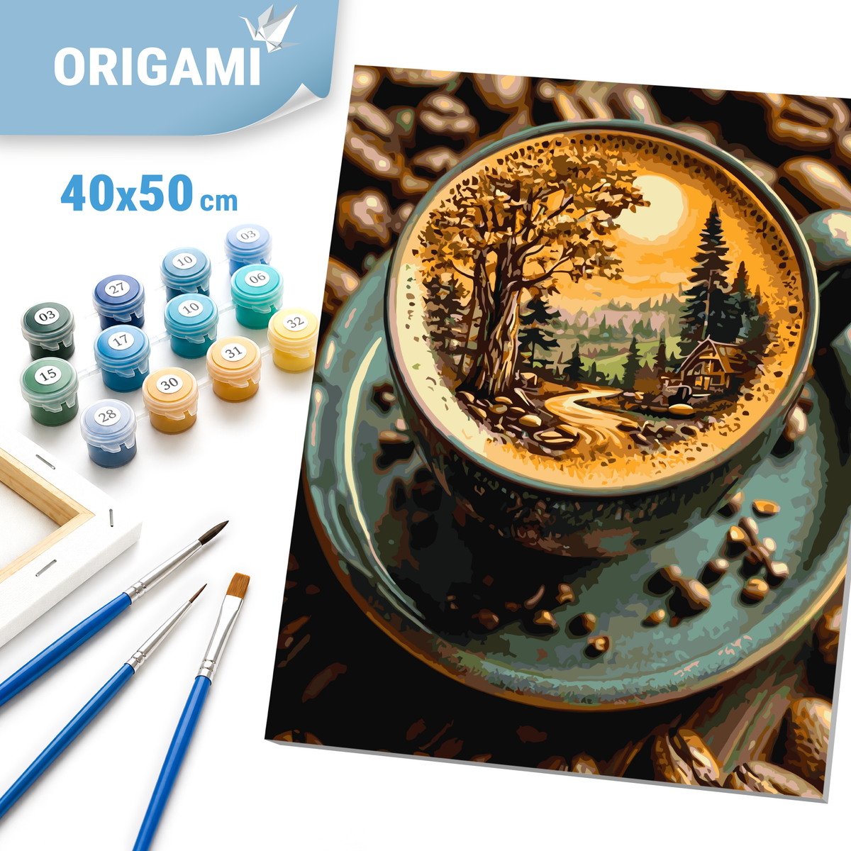 Malen nach Zahlen auf Keilrahmen 40×50 cm – Stillleben. Kaffee mit Waldduft LW 3541