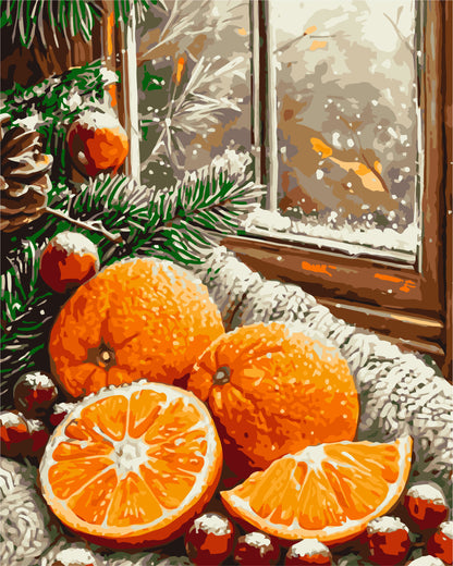 Malen nach Zahlen auf Keilrahmen 40×50 cm – Stillleben/Winter/Weihnachten. Zitrus-Stillleben LW 3548