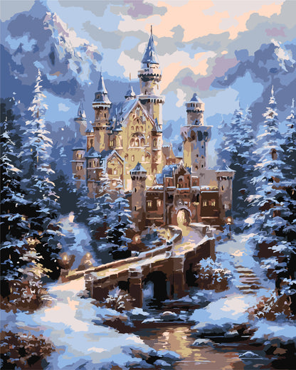 Malen nach Zahlen auf Keilrahmen 40×50 cm – Winterlandschaft. Burg in den Winterbergen LW 3553