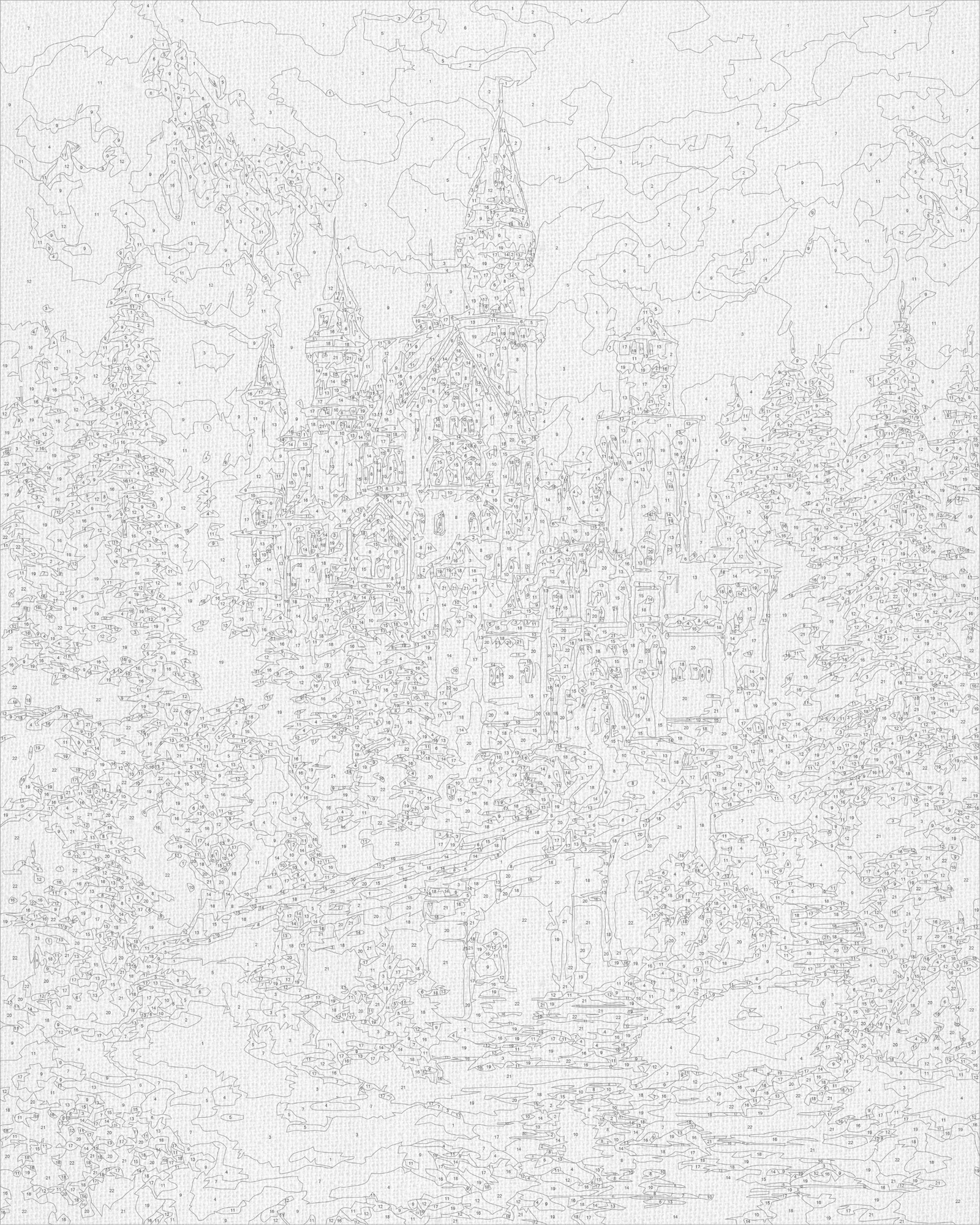 Malen nach Zahlen auf Keilrahmen 40×50 cm – Winterlandschaft. Burg in den Winterbergen LW 3553