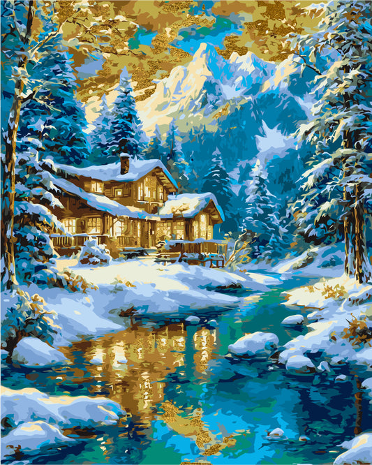 Malen nach Zahlen auf Keilrahmen 40×50 cm – Winterlandschaft mit Metallicfarben LW 3554