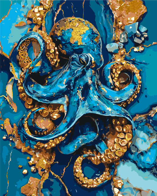Malen nach Zahlen auf Keilrahmen 40×50 cm – Oktopus mit Metallicfarben LW 3556