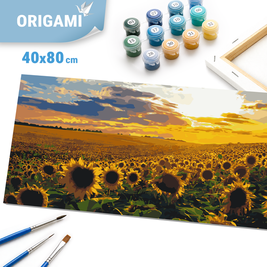 Malen nach Zahlen auf Keilrahmen 40×80 cm – Landschaft Sonnenblumenfeld LW 5099