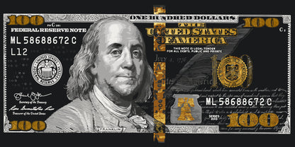 Malen nach Zahlen auf Keilrahmen 40×80 cm – Franklin. Dollar (100 Dollar) mit Metallicfarben (Gold) LW 5100