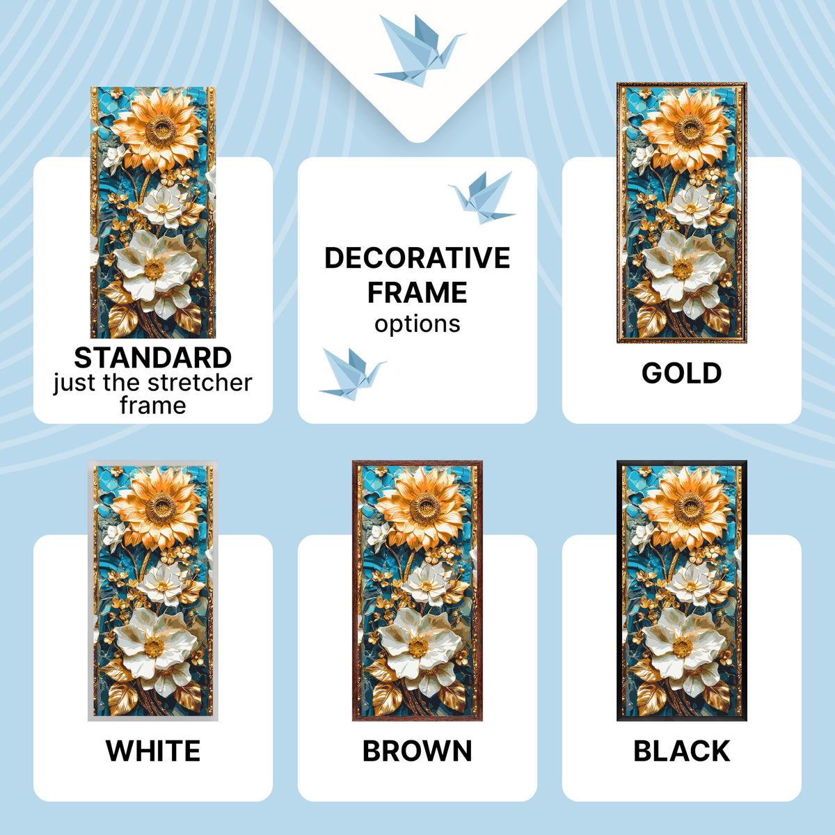 Malen nach Zahlen auf Keilrahmen 40×80 cm – Zarte Blumen mit Metallicfarben – Blumen – LW 5101