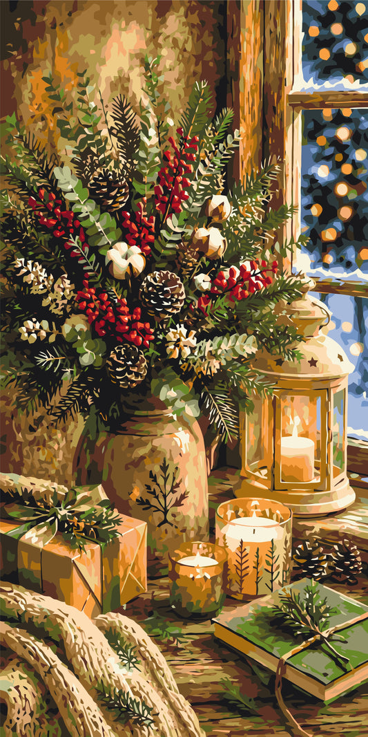 Weihnachtlicher Blumenstrauß – Malen nach Zahlen 40×80 cm
